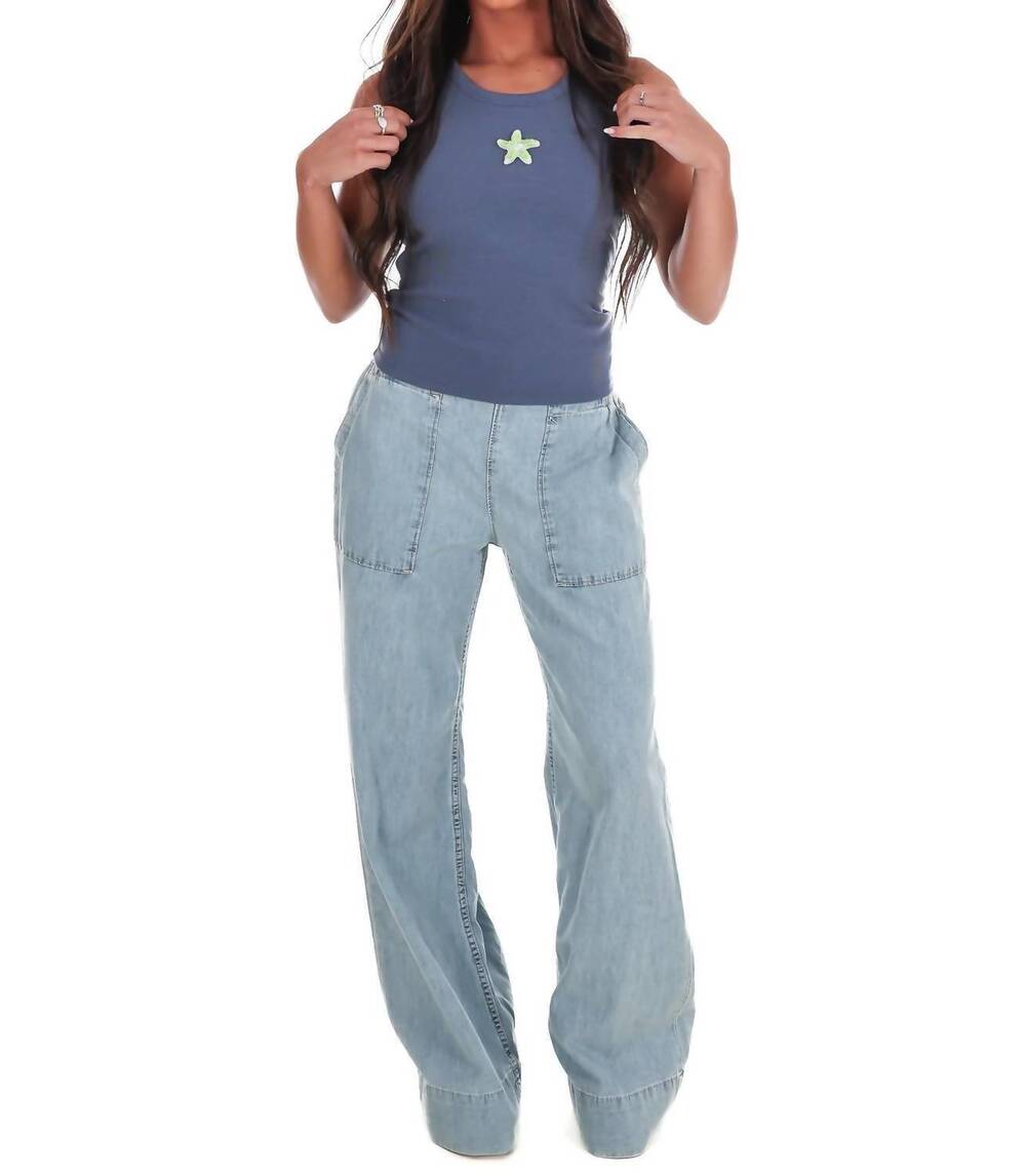 NEW BAILEY ROSE women's starfish embroidery ribbed tank top in denim